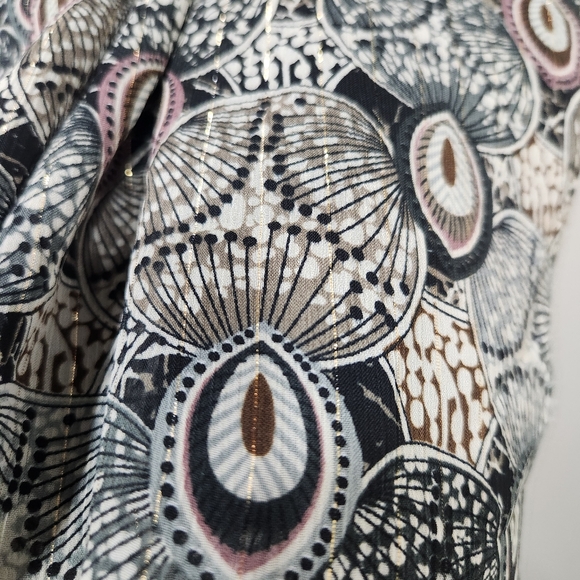 Veronica M Catia Peacock Feather Print Chiffon Smocked Dress L - Picture 15 of 17